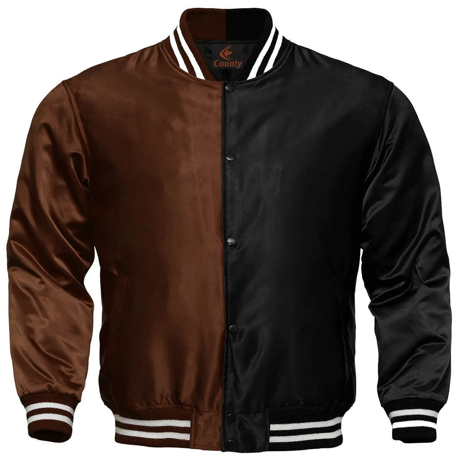 Mens Jacket Varsity Brown Black Satin Jacket Mens Letterman Jacket