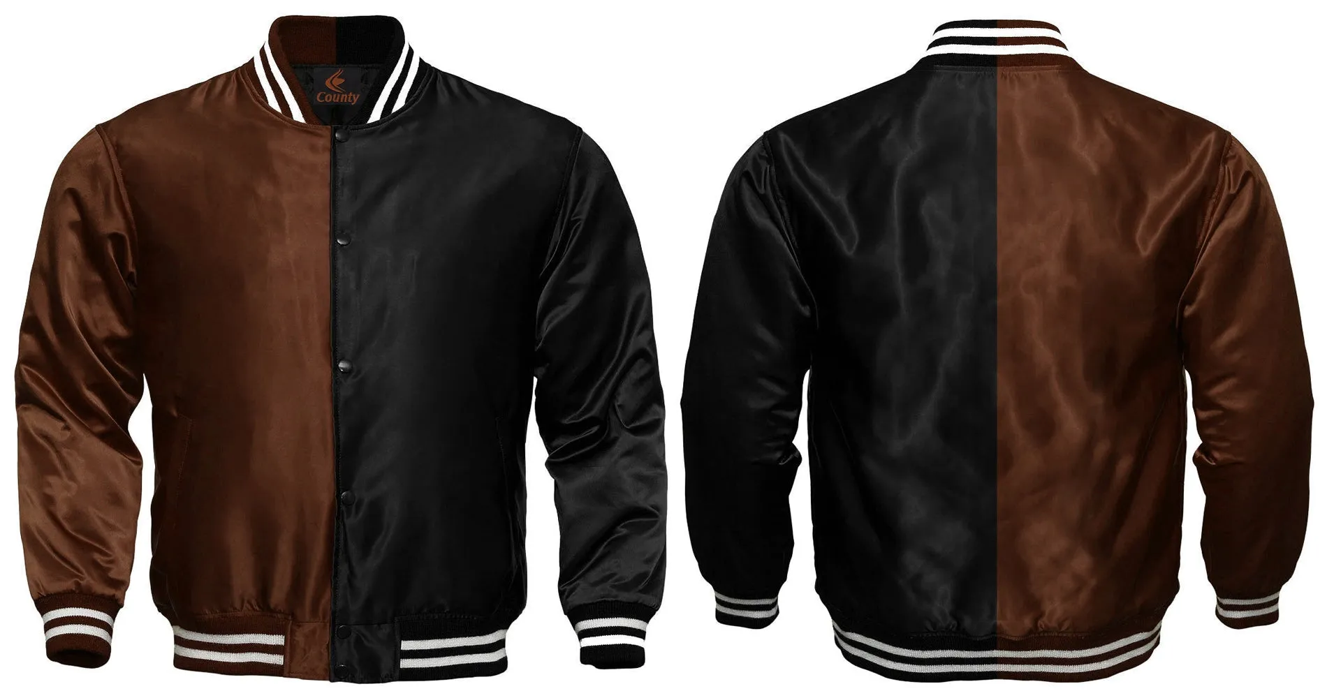 Mens Jacket Varsity Brown Black Satin Jacket Mens Letterman Jacket