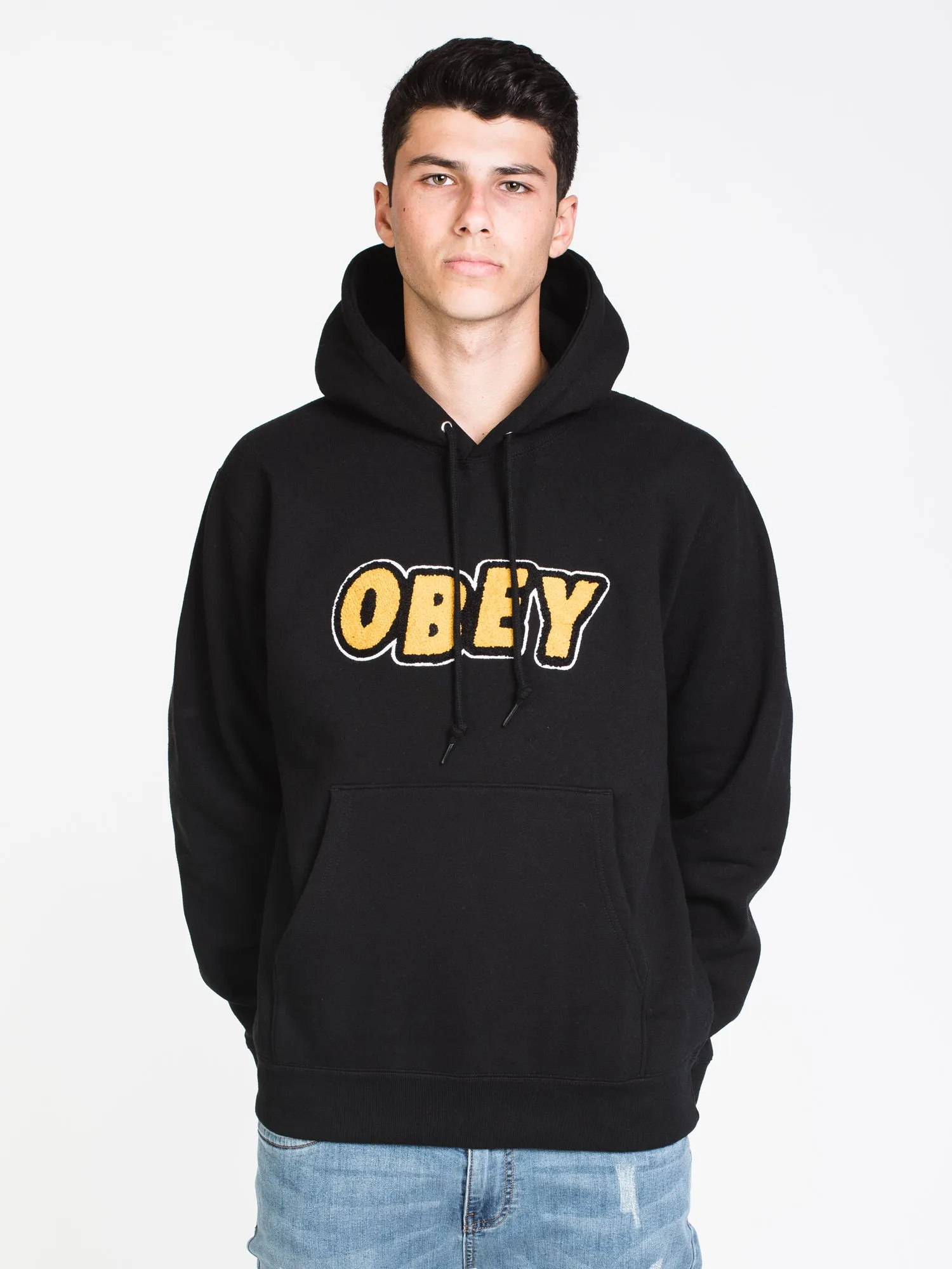 MENS JUMBLE OBEY PULLOVER HOODIE- BLACK - CLEARANCE