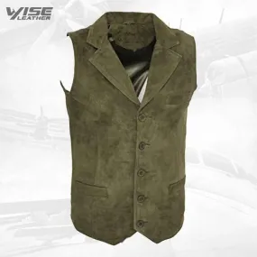 Men’s Khaki Suede Leather Waistcoat – Classic Style with Modern Fit