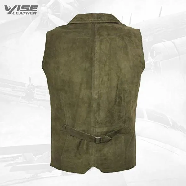 Men’s Khaki Suede Leather Waistcoat – Classic Style with Modern Fit