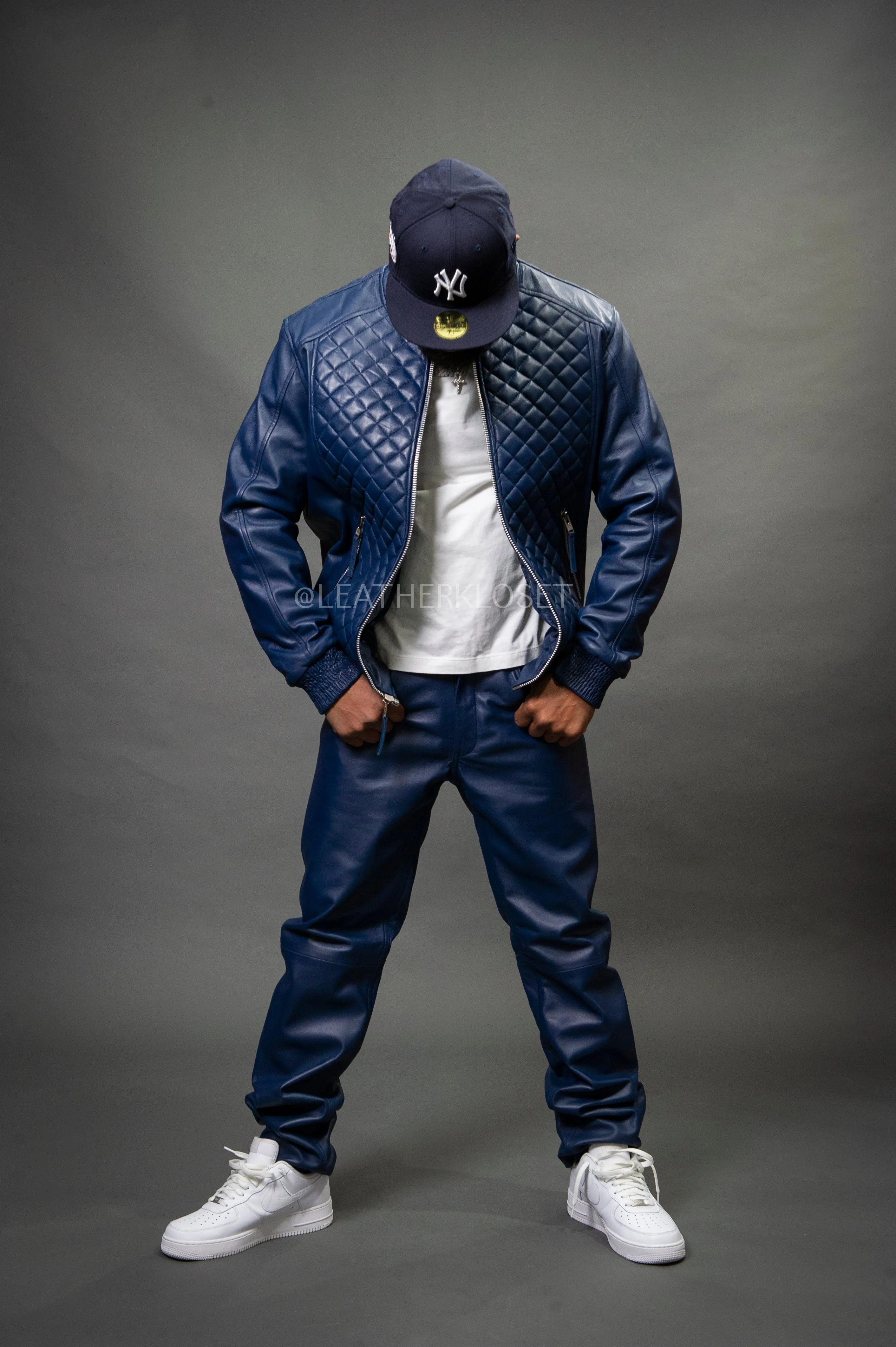 Men's Lucas Jacket & Leather Jean Pants [Navy]