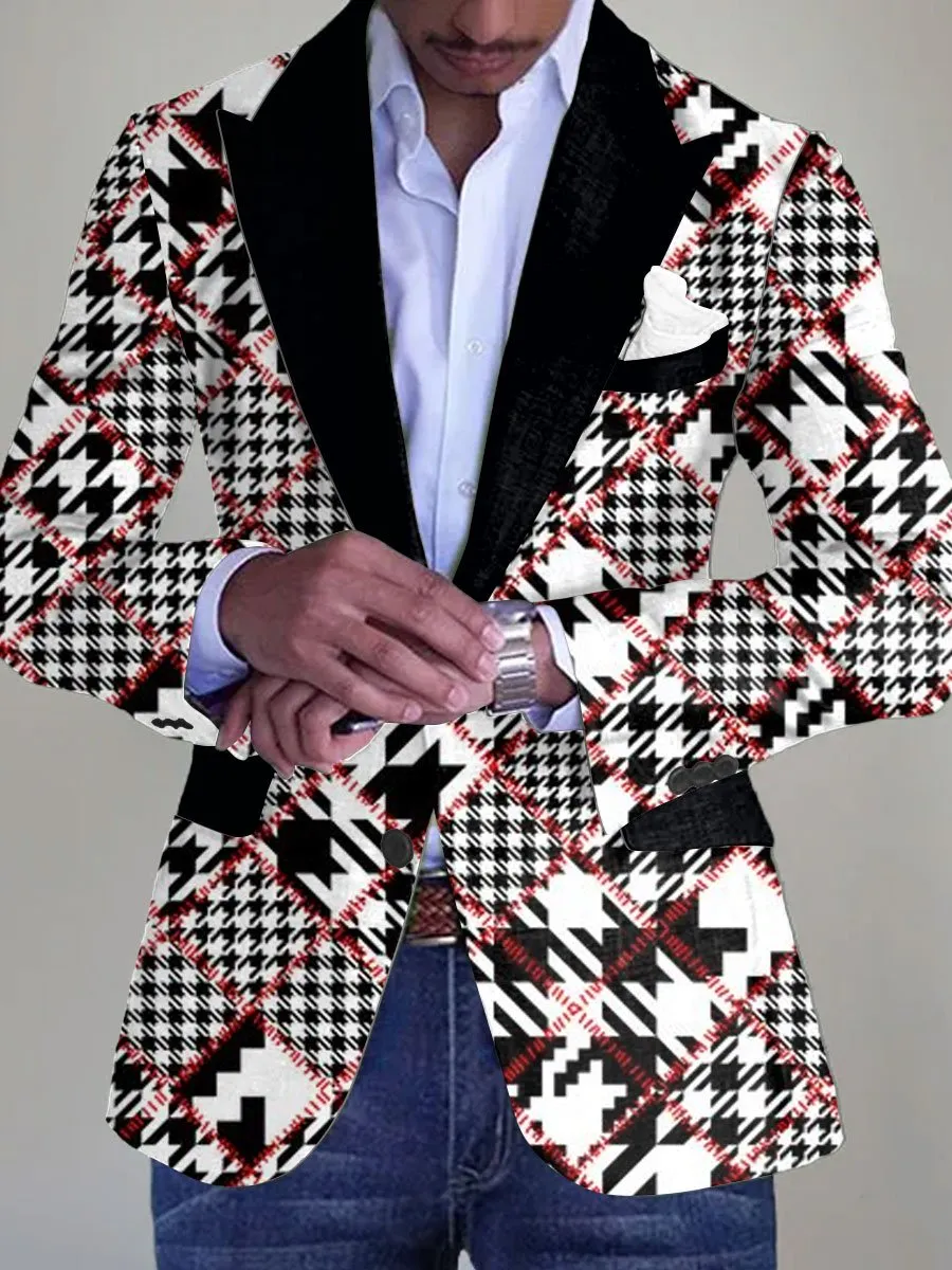 Men's Retro Houndstooth Print Single Breasted Casual Blazer