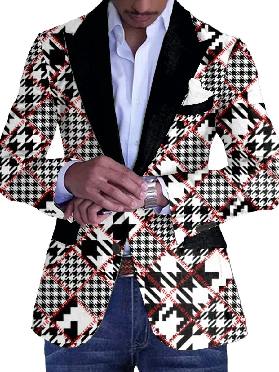 Men's Retro Houndstooth Print Single Breasted Casual Blazer