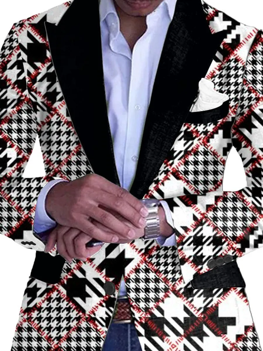 Men's Retro Houndstooth Print Single Breasted Casual Blazer