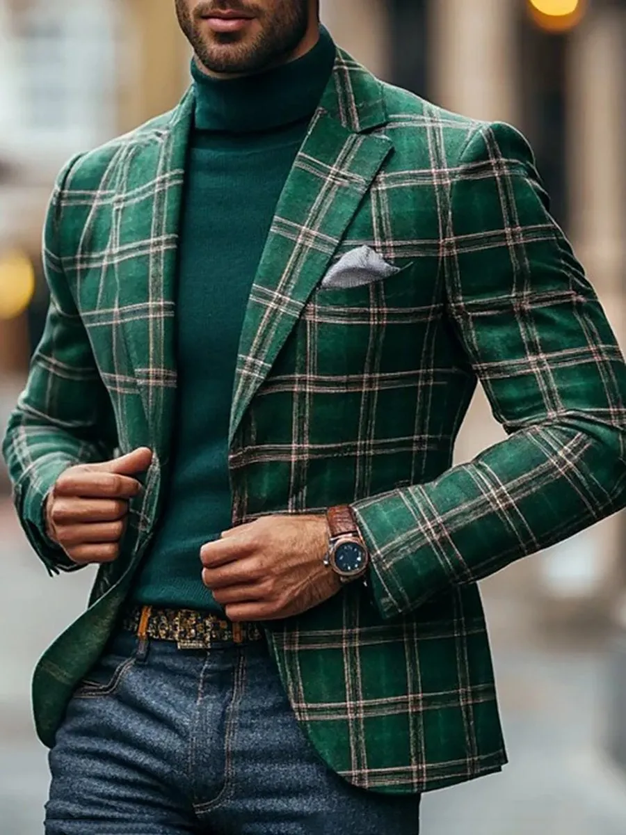 Men's Vintage Check Print Single Breasted Blazer