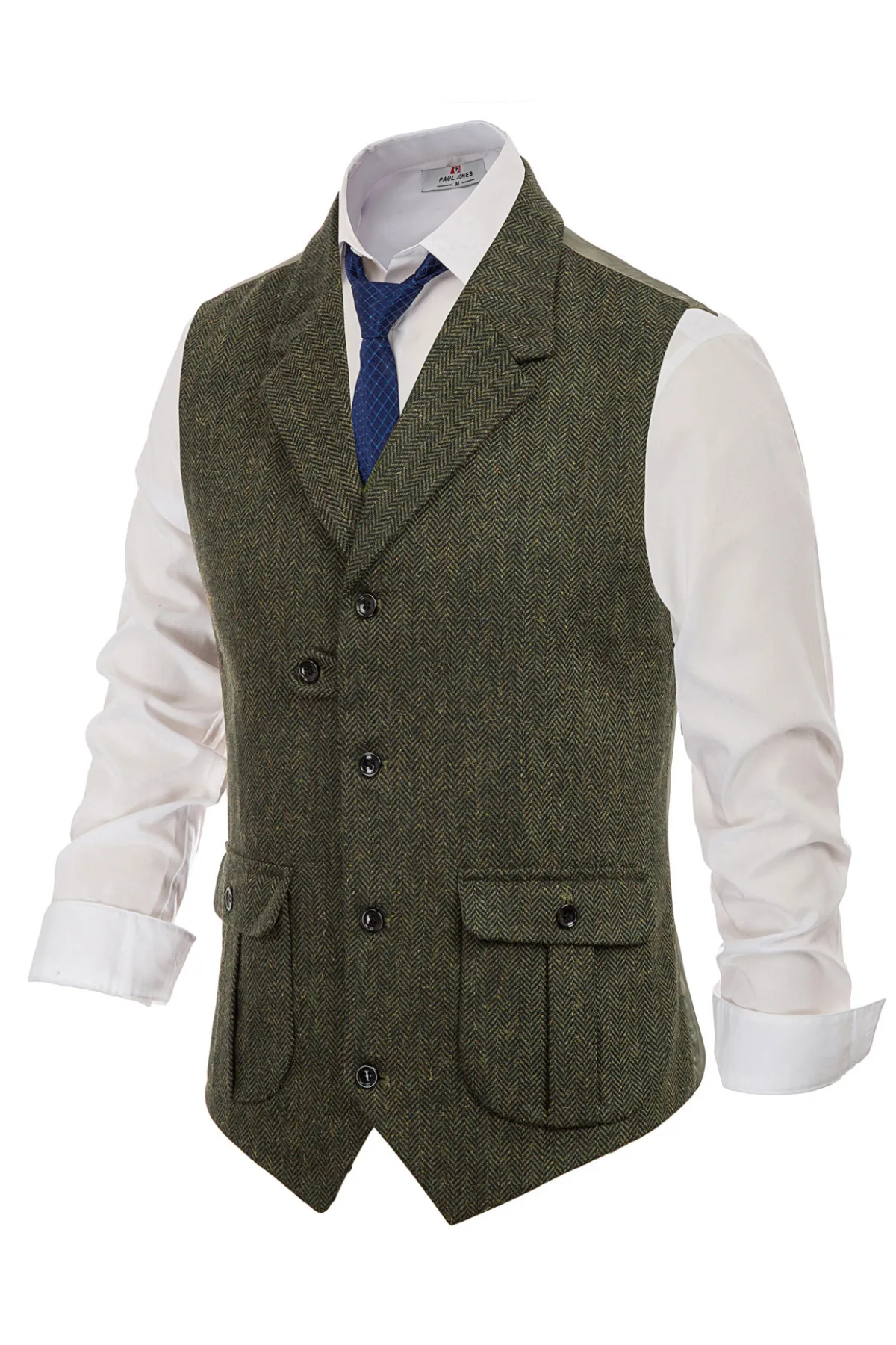 Mens Western Herringbone Suit Vest Tweed Wool Blend Slim Fit Casual Waistcoat