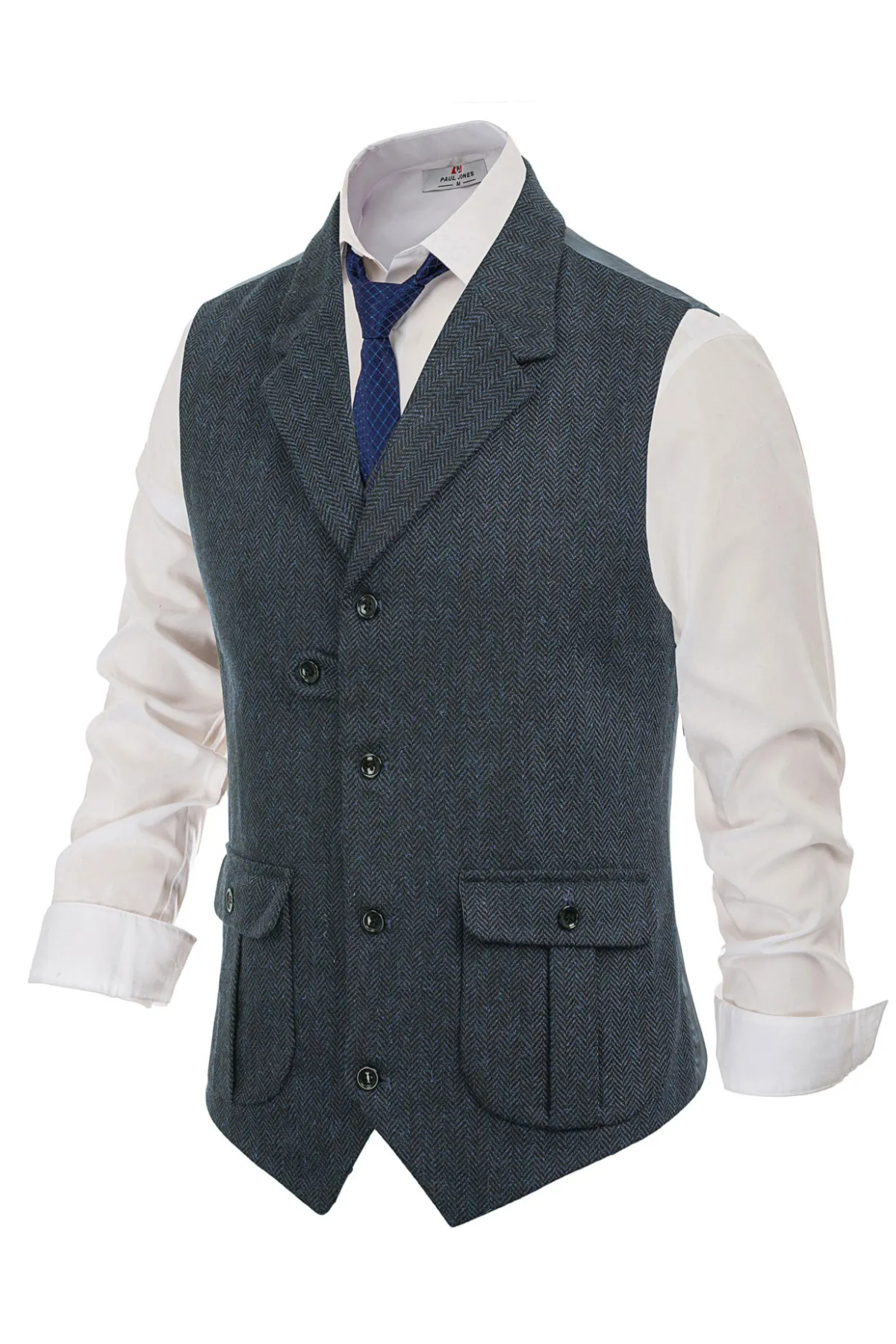 Mens Western Herringbone Suit Vest Tweed Wool Blend Slim Fit Casual Waistcoat