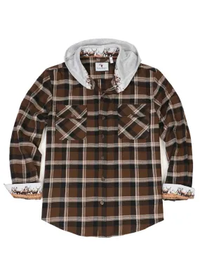 Men's Wildlife Adventure Flannel Plaid Hooded Shirt