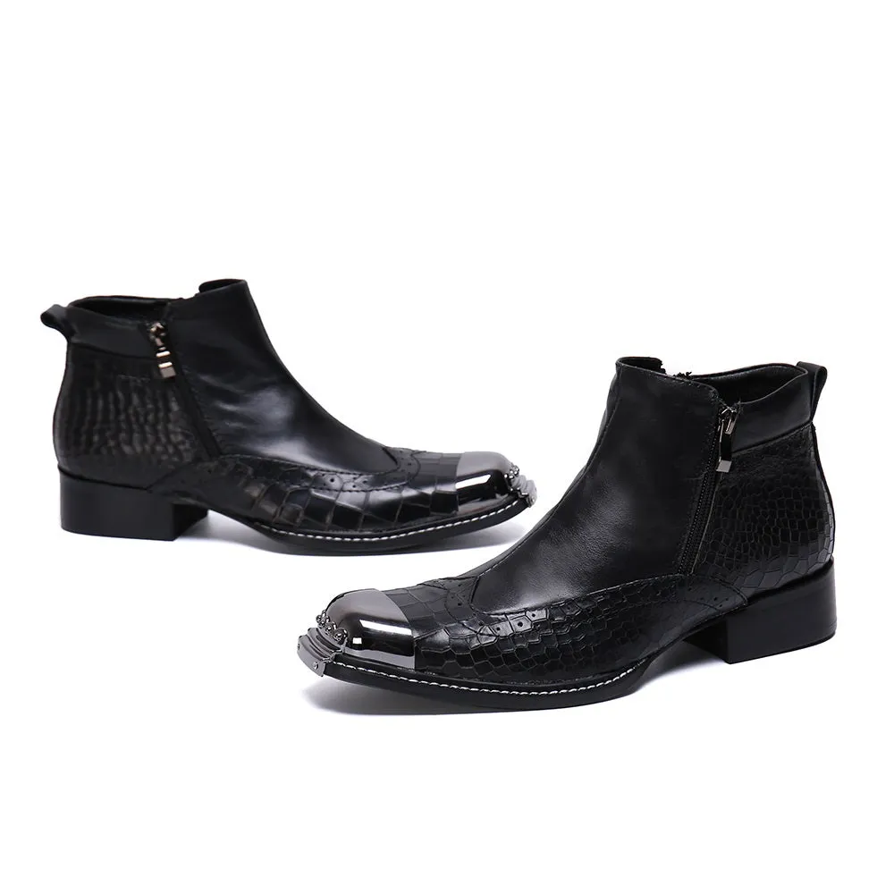 Mens Zip Captoe Wing Tip Boots