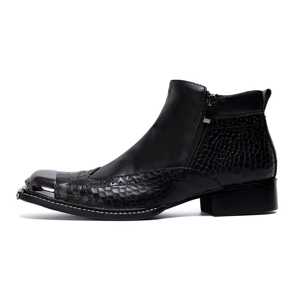 Mens Zip Captoe Wing Tip Boots