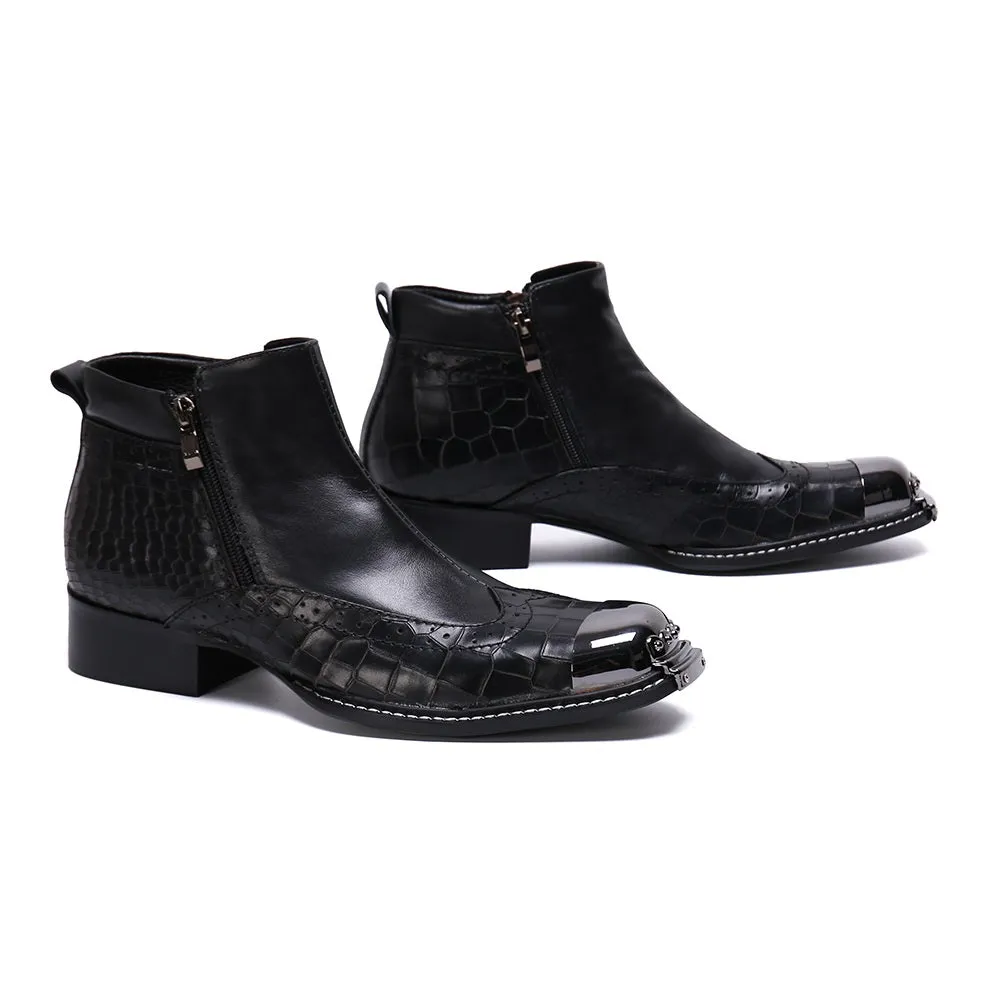 Mens Zip Captoe Wing Tip Boots