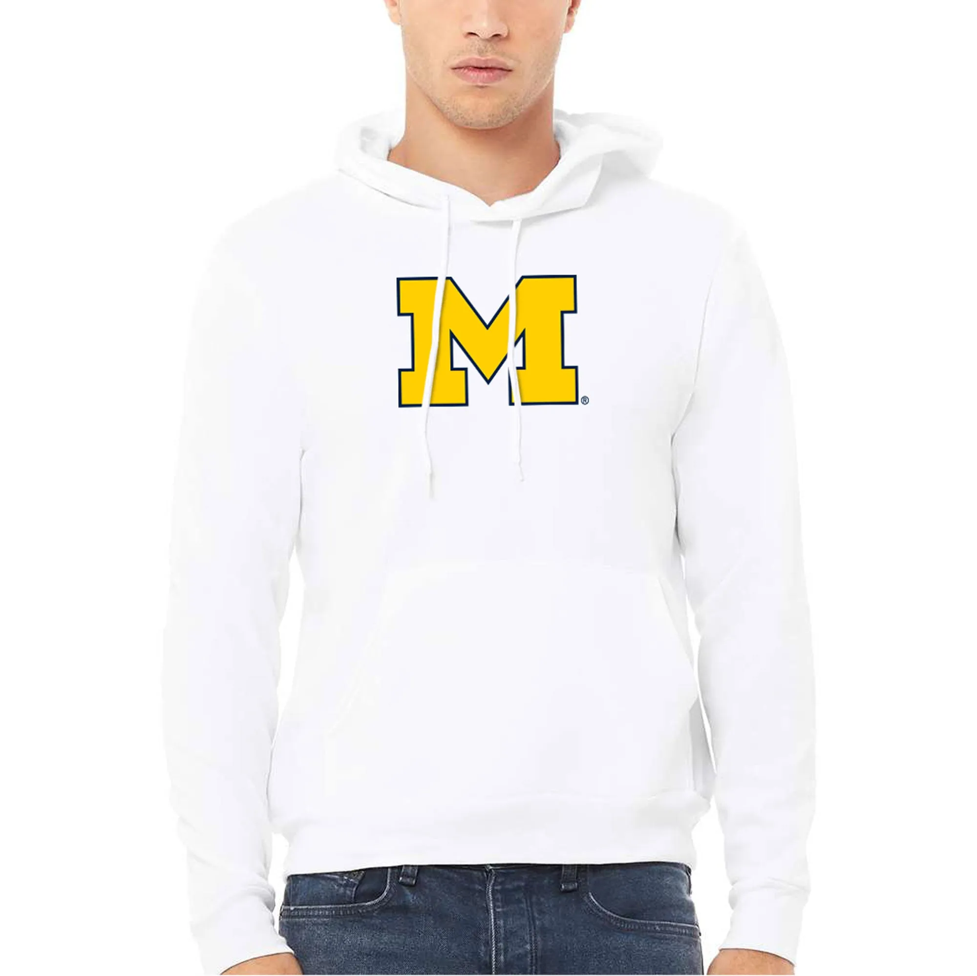 Michigan Outline Block M Sponge Fleece Hoodie - White