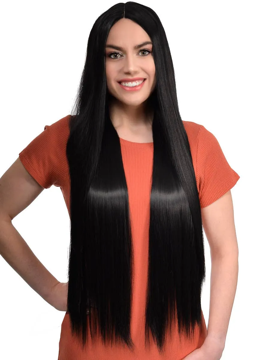 Midnight Black Extra Long Womens Lace Part Fashion Wig