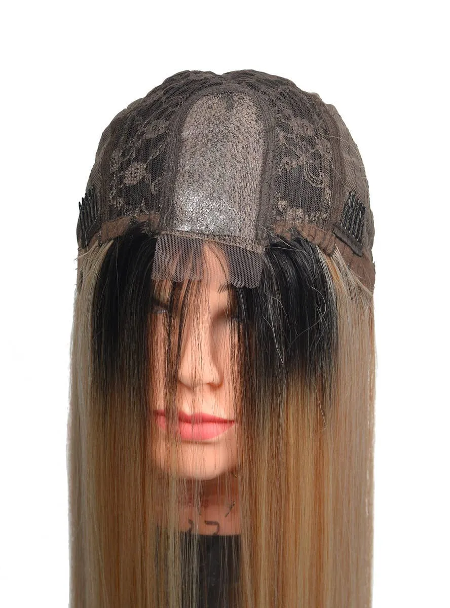 Midnight Black Extra Long Womens Lace Part Fashion Wig