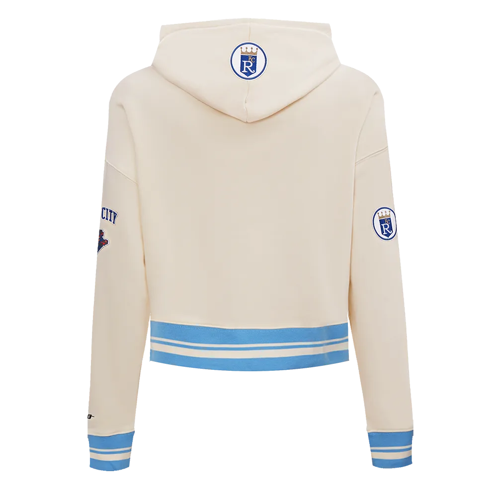 MLB KANSAS CITY ROYALS RETRO CLASSIC WOMEN'S CROPPED PO HOODIE (EGGSHELL/ UNIVERSITY BLUE)