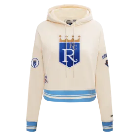 MLB KANSAS CITY ROYALS RETRO CLASSIC WOMEN'S CROPPED PO HOODIE (EGGSHELL/ UNIVERSITY BLUE)