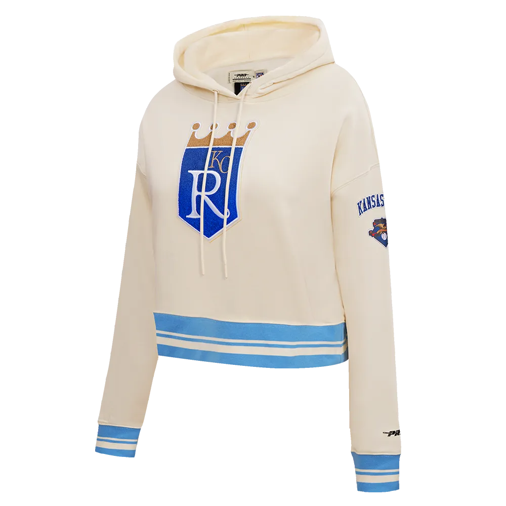 MLB KANSAS CITY ROYALS RETRO CLASSIC WOMEN'S CROPPED PO HOODIE (EGGSHELL/ UNIVERSITY BLUE)