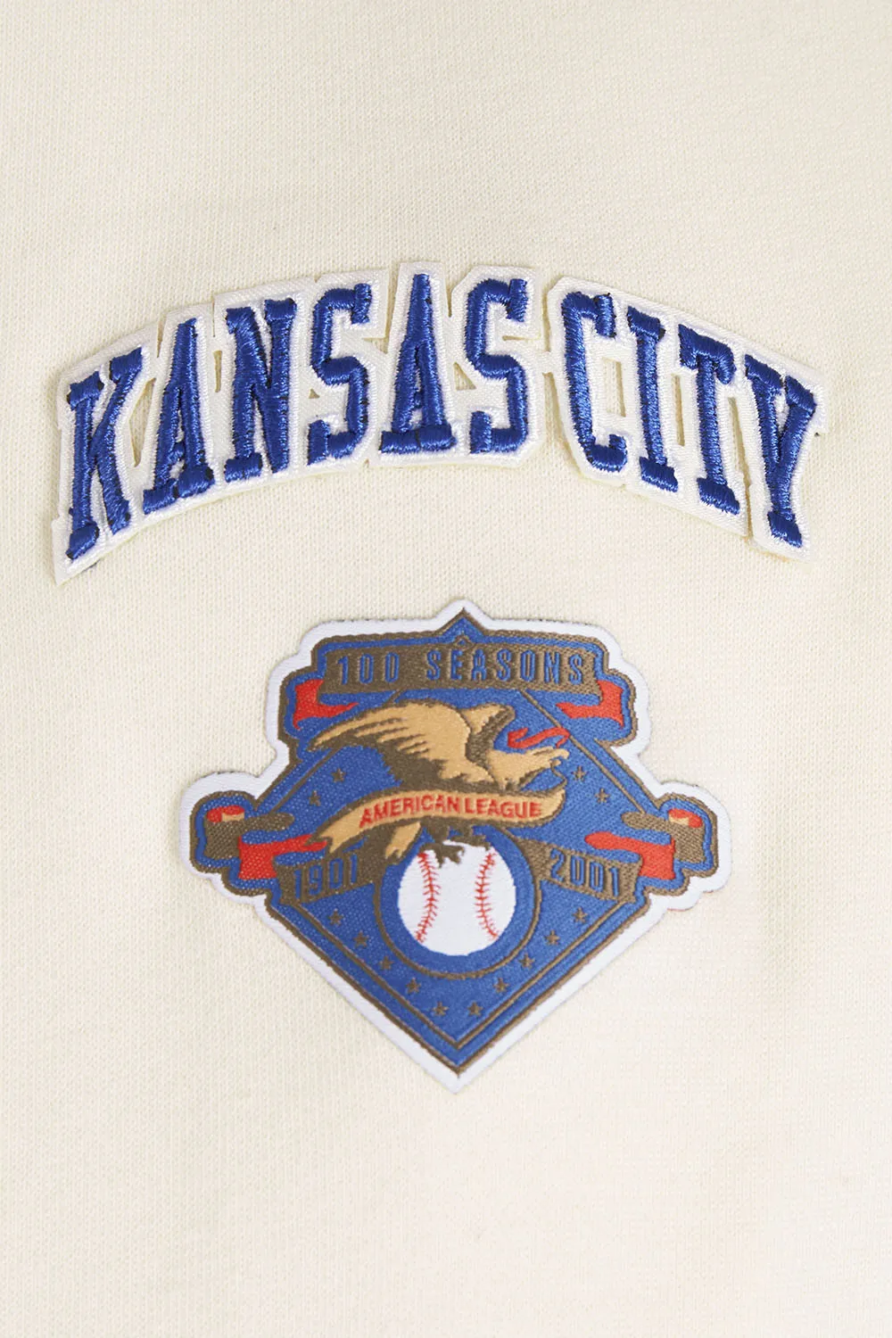 MLB KANSAS CITY ROYALS RETRO CLASSIC WOMEN'S CROPPED PO HOODIE (EGGSHELL/ UNIVERSITY BLUE)