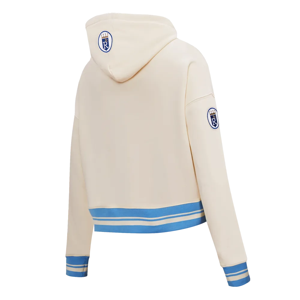 MLB KANSAS CITY ROYALS RETRO CLASSIC WOMEN'S CROPPED PO HOODIE (EGGSHELL/ UNIVERSITY BLUE)