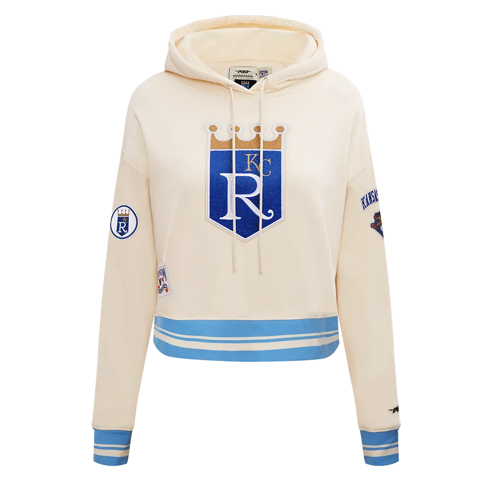 MLB KANSAS CITY ROYALS RETRO CLASSIC WOMEN'S CROPPED PO HOODIE (EGGSHELL/ UNIVERSITY BLUE)