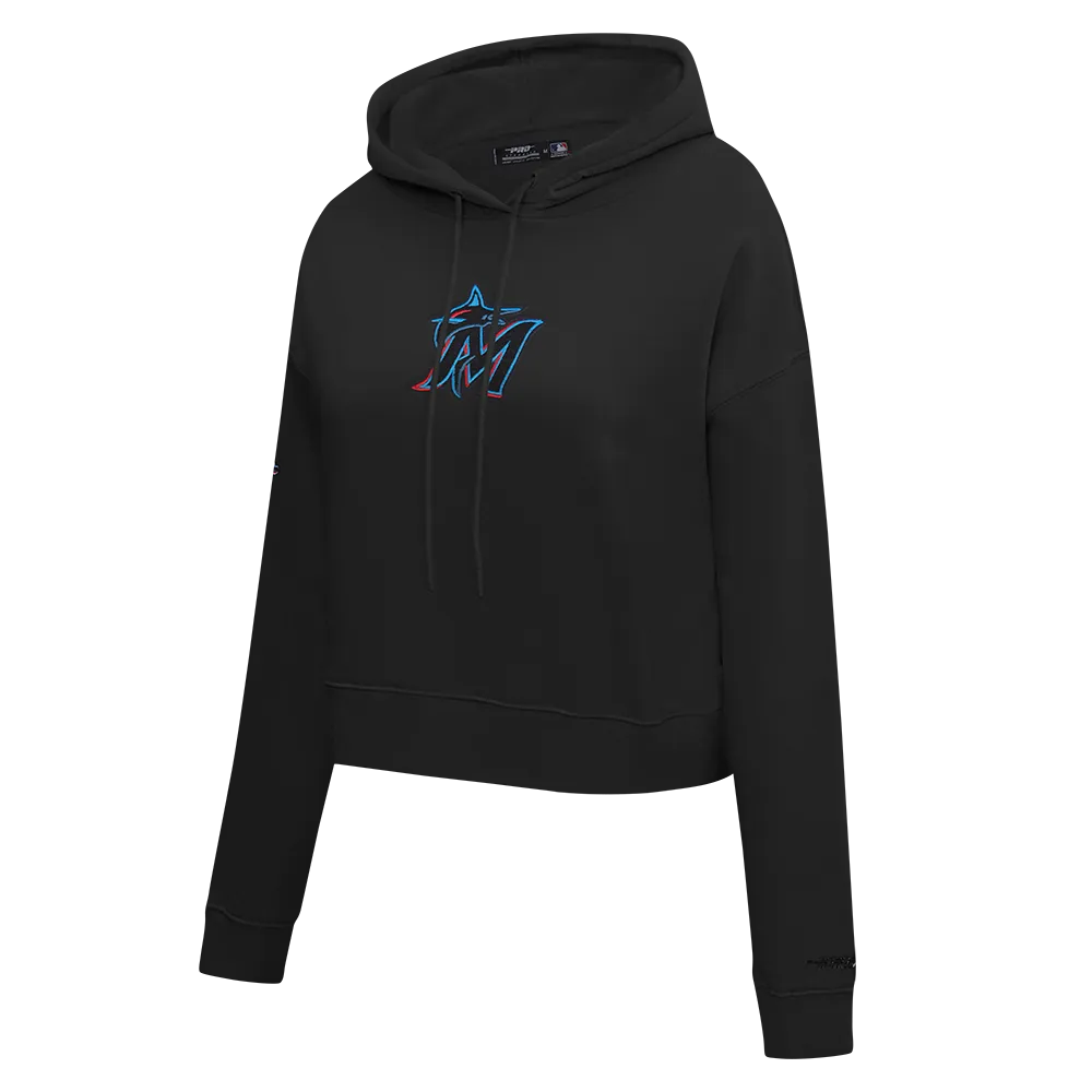 MLB MIAMI MARLINS CLASSIC WOMEN'S FLC CROPPED PO HOODIE (BLACK)