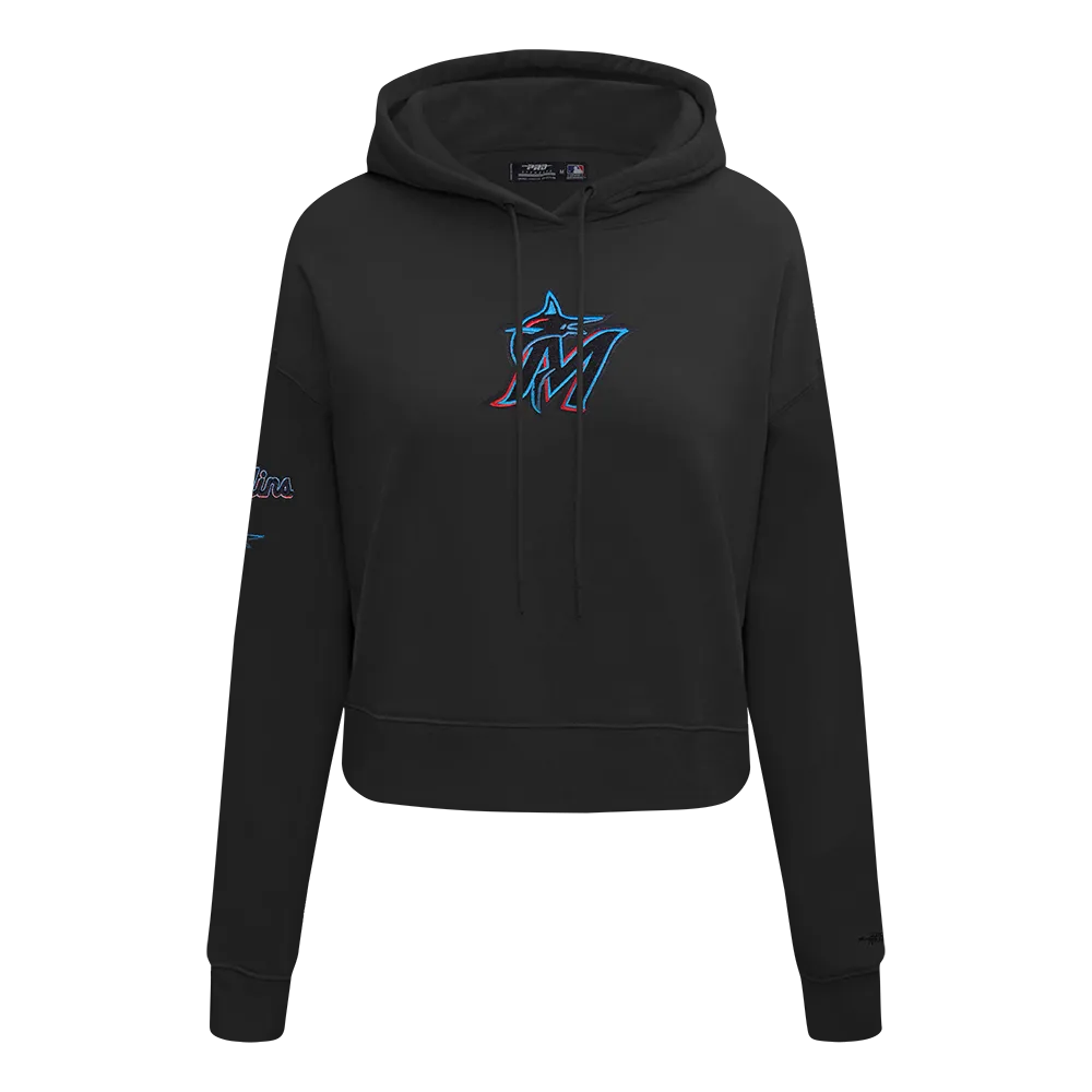 MLB MIAMI MARLINS CLASSIC WOMEN'S FLC CROPPED PO HOODIE (BLACK)