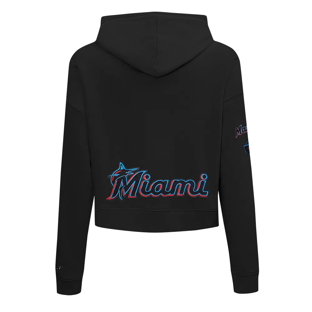 MLB MIAMI MARLINS CLASSIC WOMEN'S FLC CROPPED PO HOODIE (BLACK)