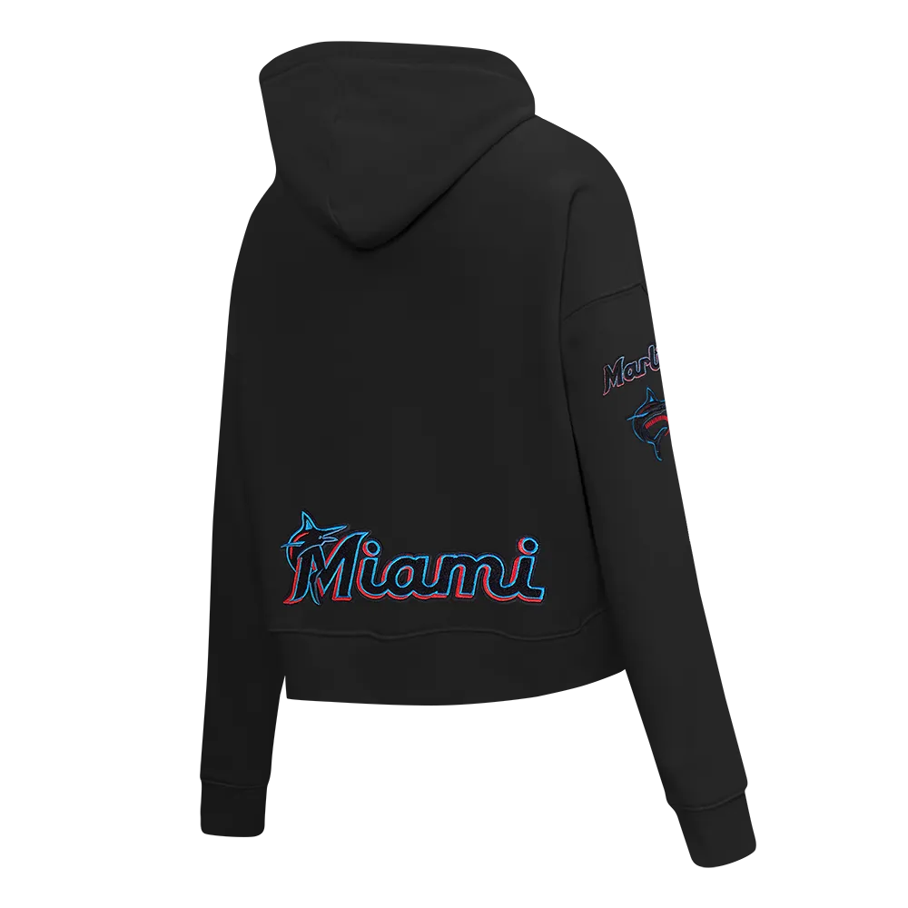 MLB MIAMI MARLINS CLASSIC WOMEN'S FLC CROPPED PO HOODIE (BLACK)