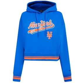 MLB NEW YORK METS SCRIPT TAIL WOMEN'S RIB FLC CROPPED PO HOODIE (ROYAL/ORANGE/ROYAL)