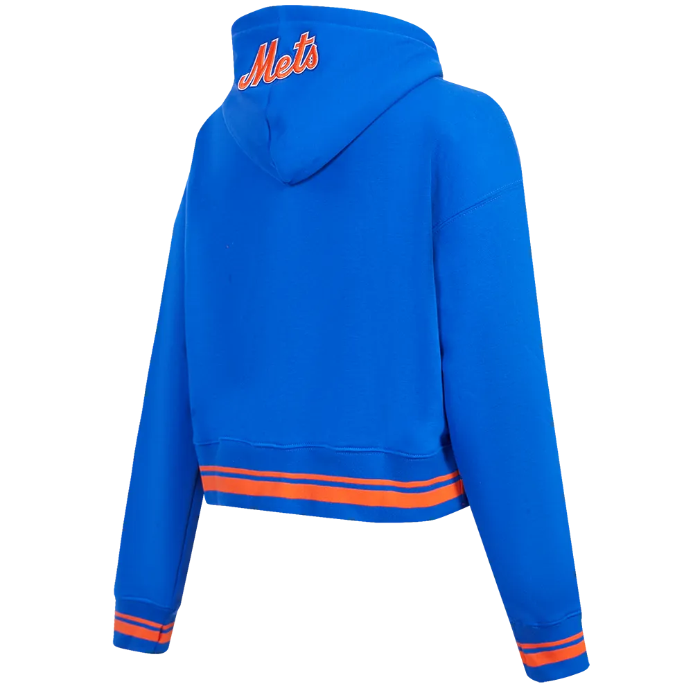 MLB NEW YORK METS SCRIPT TAIL WOMEN'S RIB FLC CROPPED PO HOODIE (ROYAL/ORANGE/ROYAL)