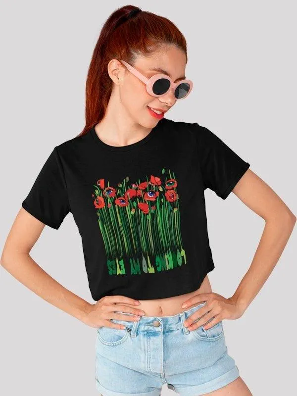 Mystical Eyes Black Crop Top For Women