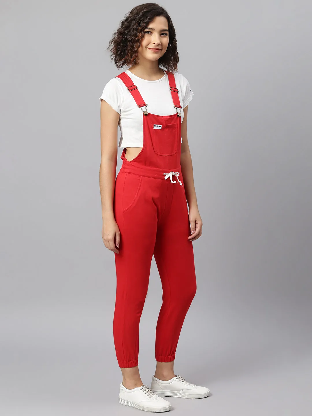 NaughtyDungaree® Cherry-Red Cotton Jersey Women Dungaree with Contrast String on Waist