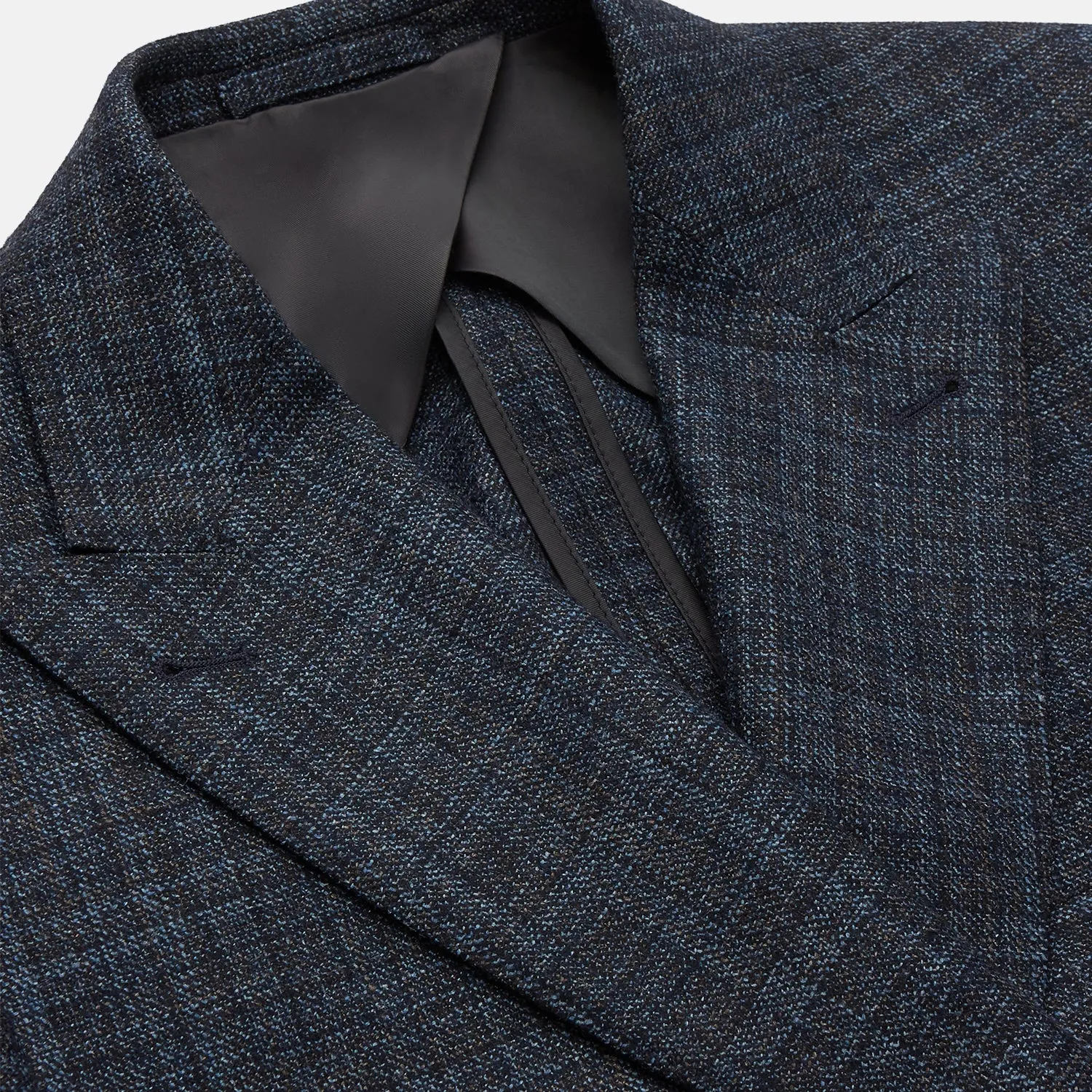 Navy Check Wool and Cashmere Blend Double Breasted Bertie Blazer