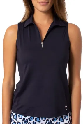 Navy Sleeveless Zip Polo