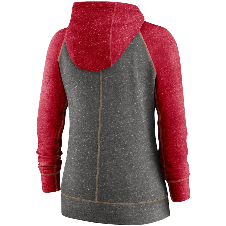 Nike Women's San Francisco 49ers Gym Vintage Raglan Full-Zip Hoodie – Heathered Charcoal/Scarlet