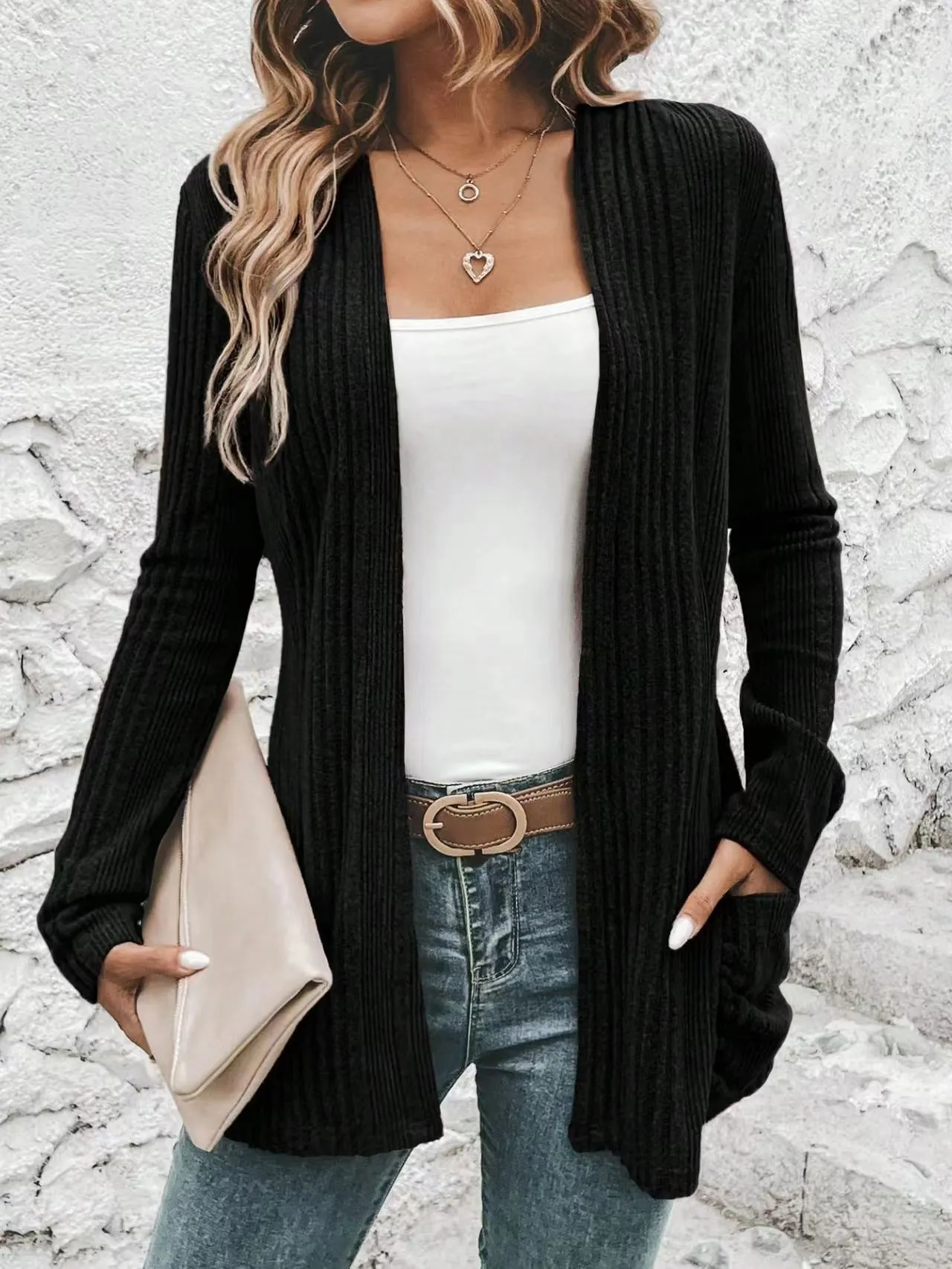 Open Front Long Sleeves Cardigan