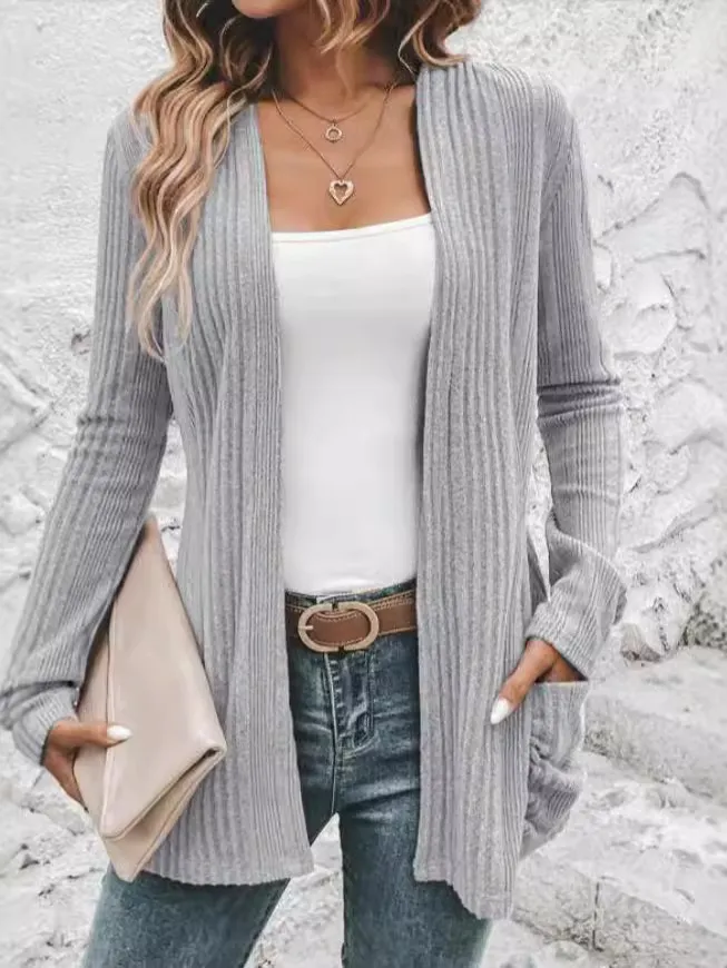 Open Front Long Sleeves Cardigan