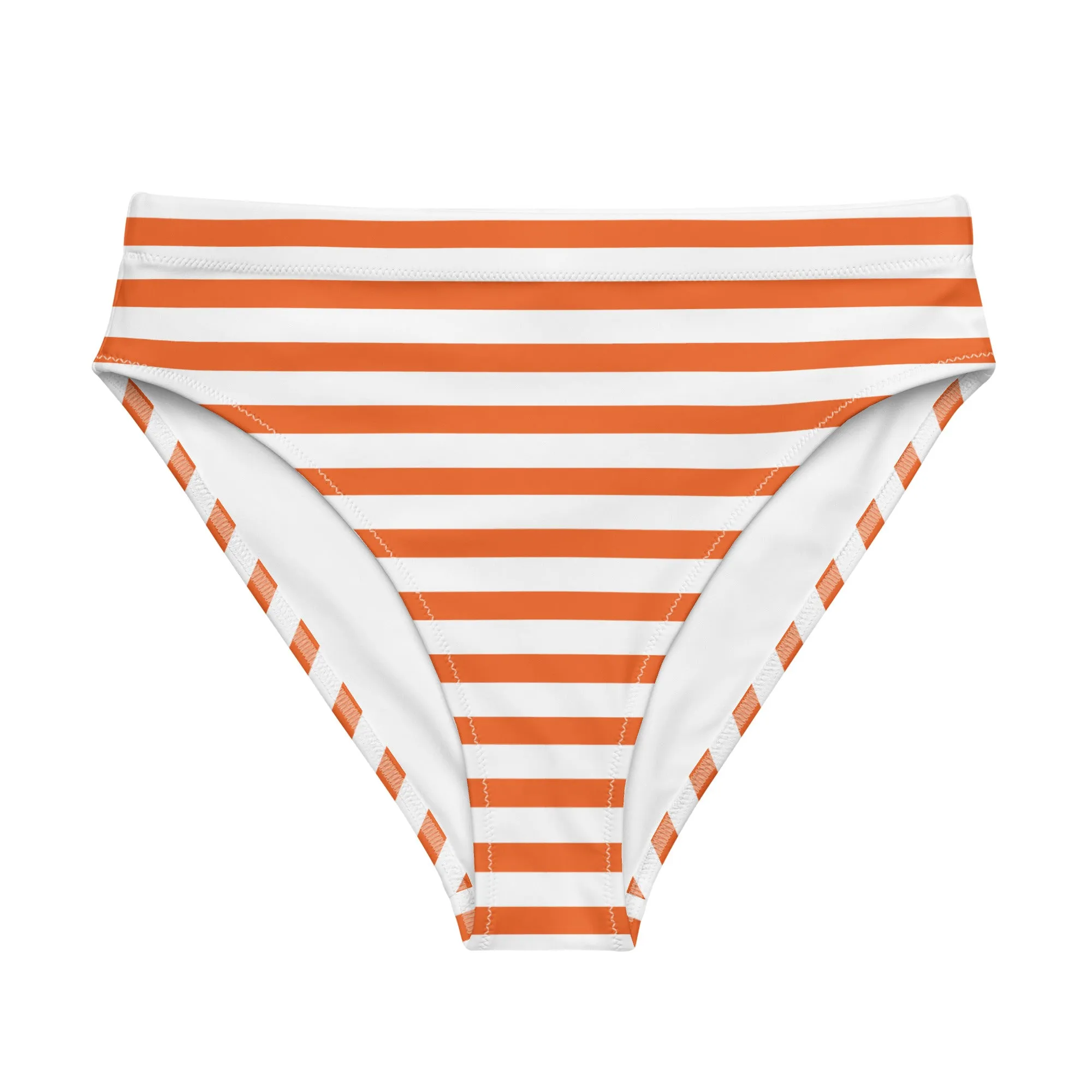 Orange and White Beach Stripes High Waisted Bikini Bottom