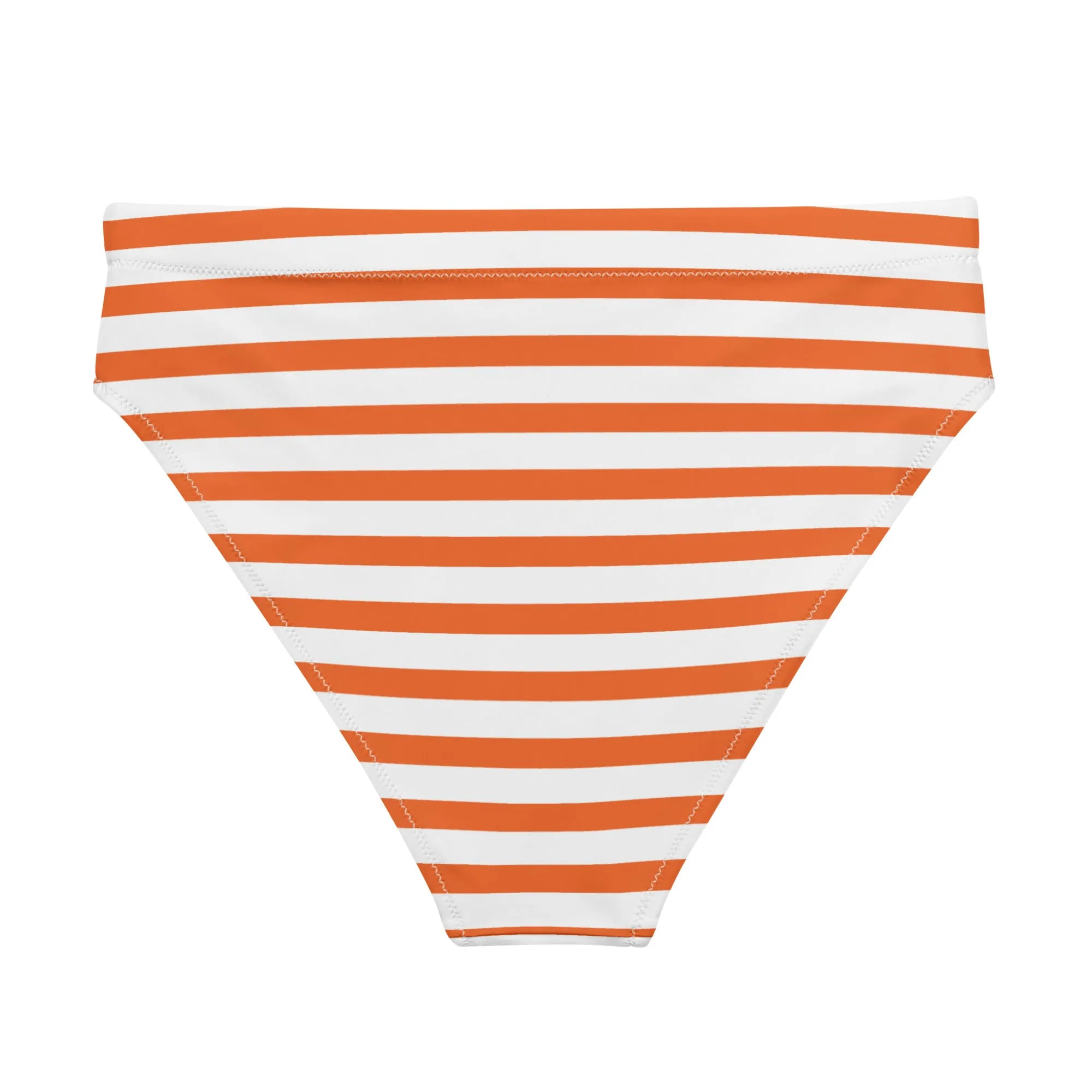 Orange and White Beach Stripes High Waisted Bikini Bottom