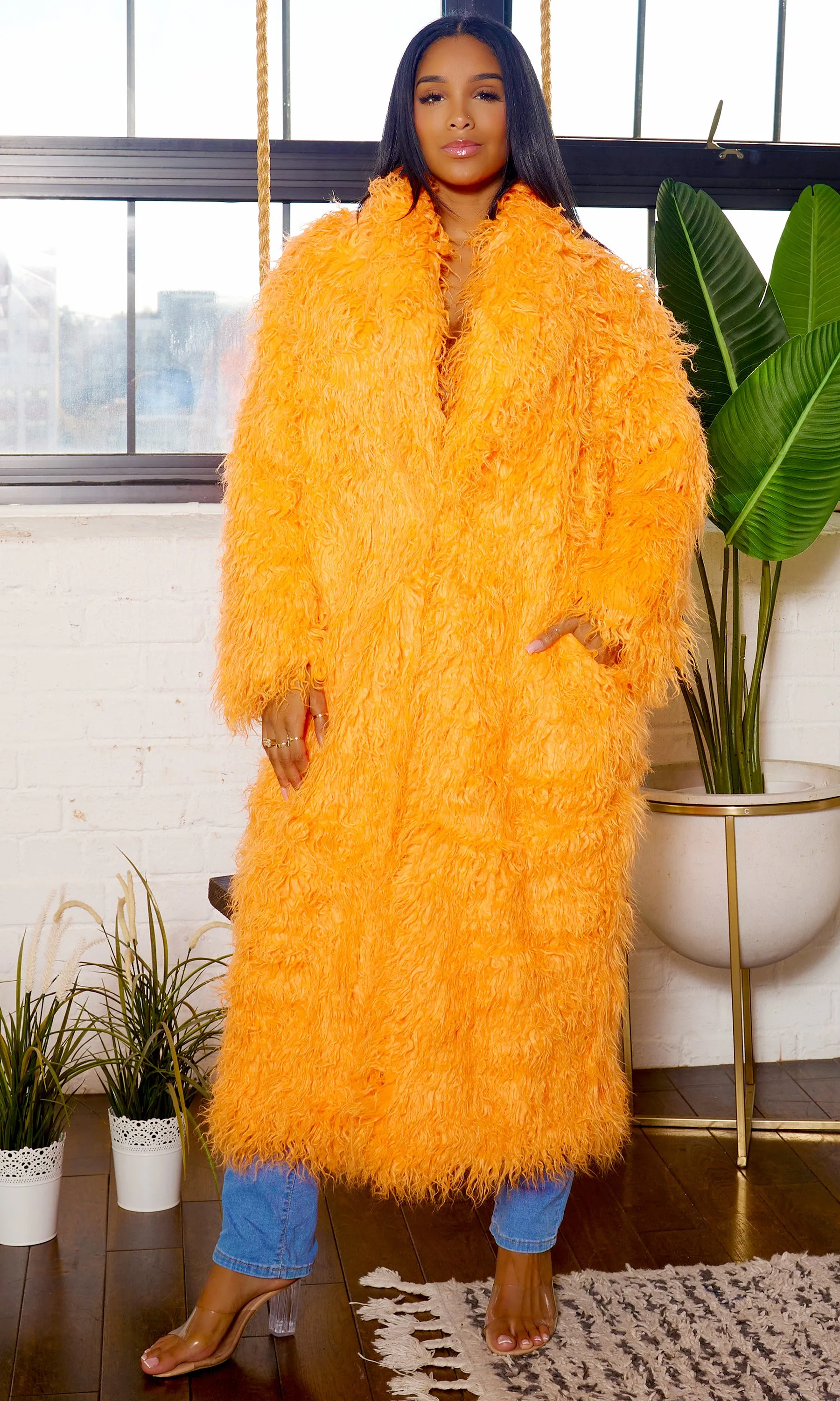 Orange Faux Fur Coat FINAL SALE