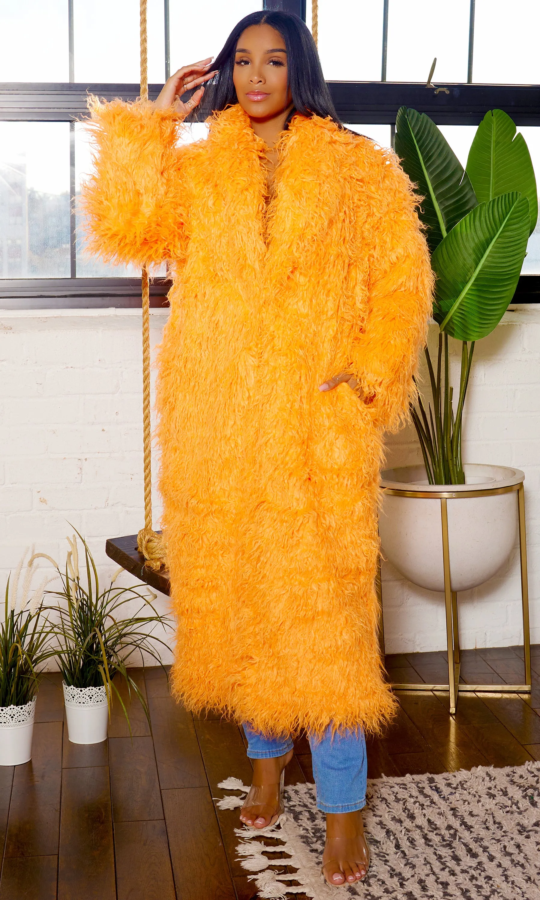 Orange Faux Fur Coat FINAL SALE