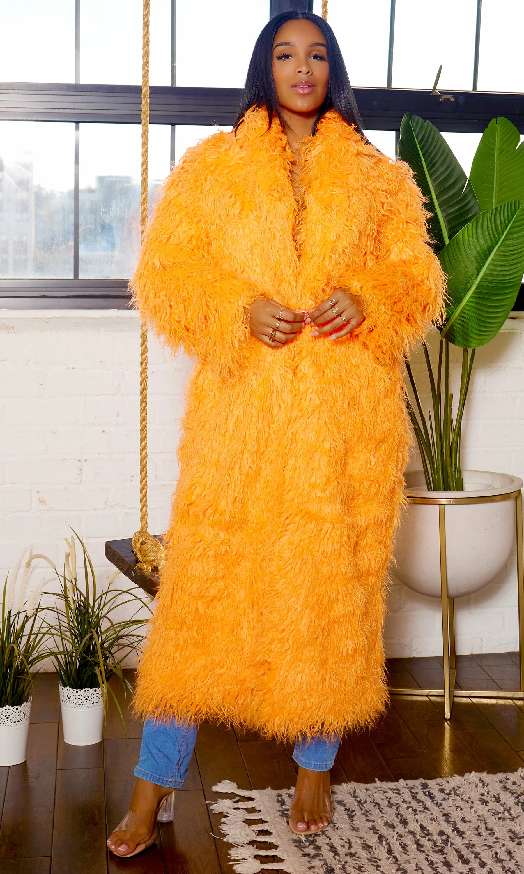 Orange Faux Fur Coat FINAL SALE