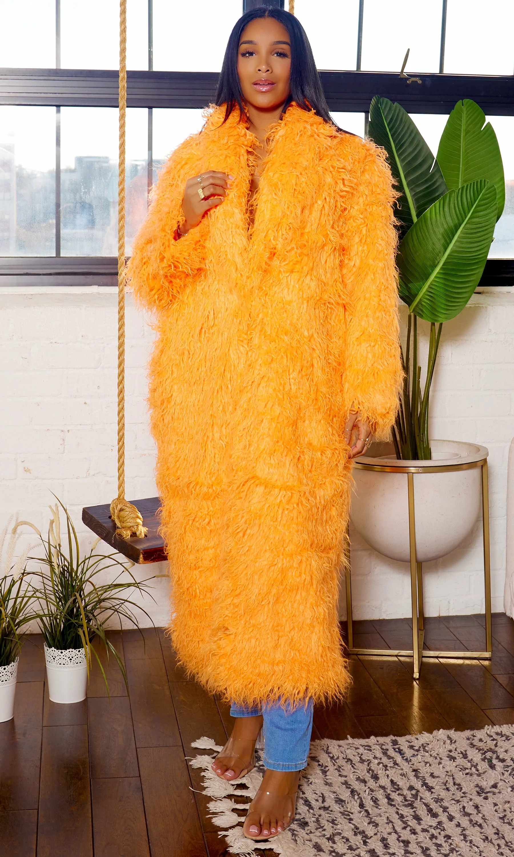 Orange Faux Fur Coat FINAL SALE