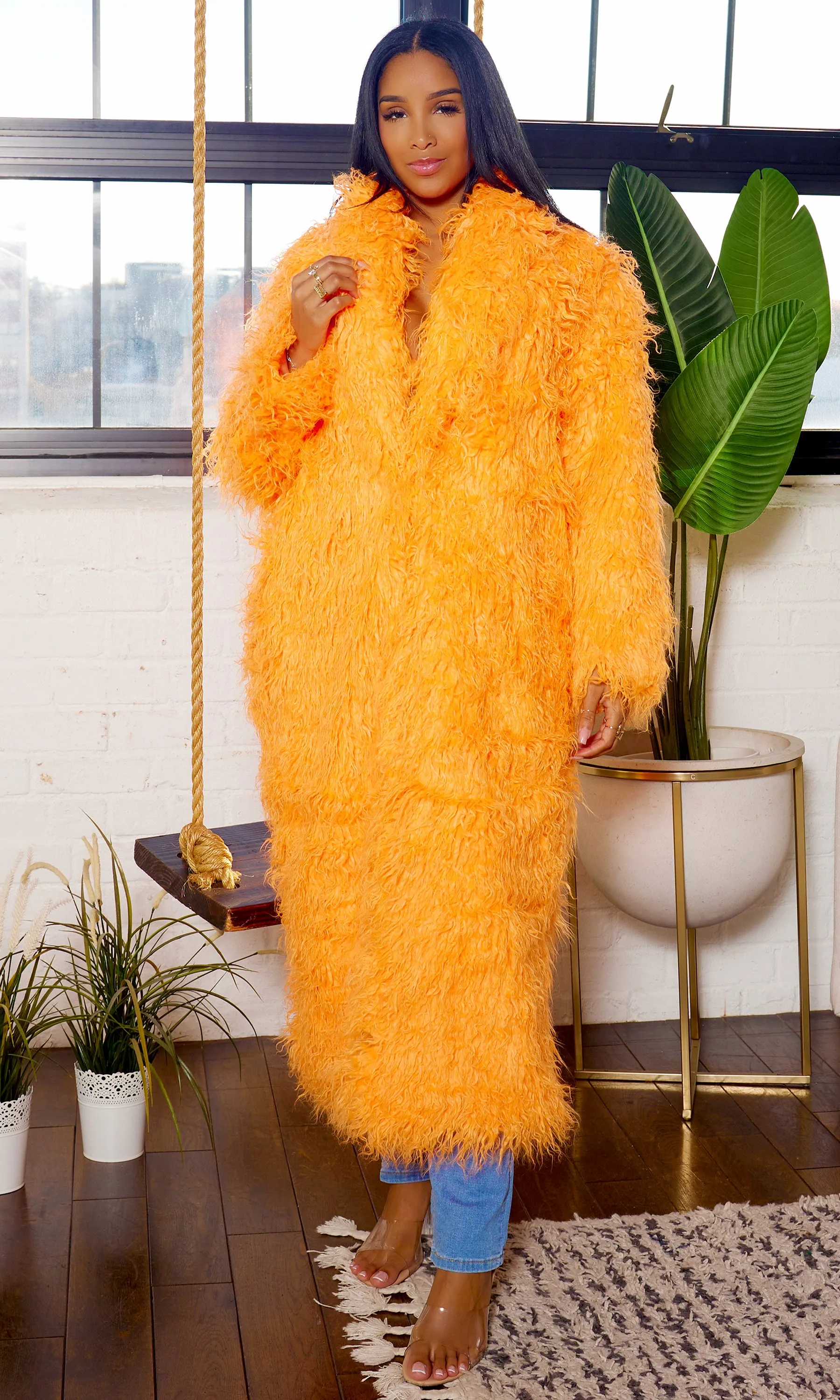 Orange Faux Fur Coat FINAL SALE