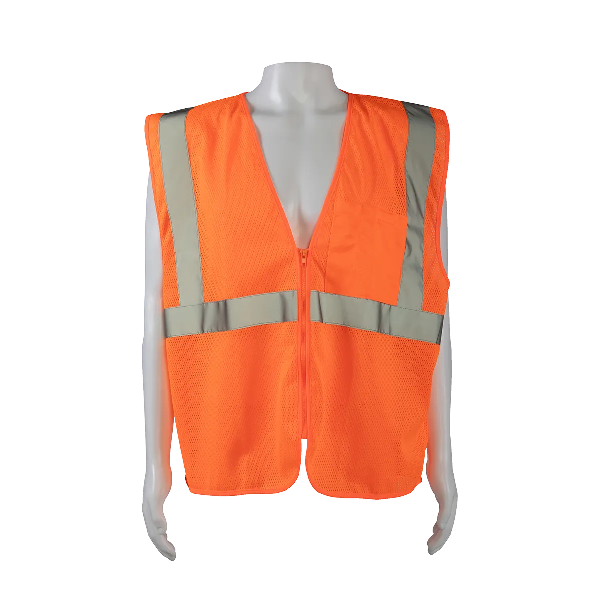 OVM2-CB0 ANSI/ISEA 107-2020 CLASS 2 Orange Mesh Safety Vest Zipper Closure