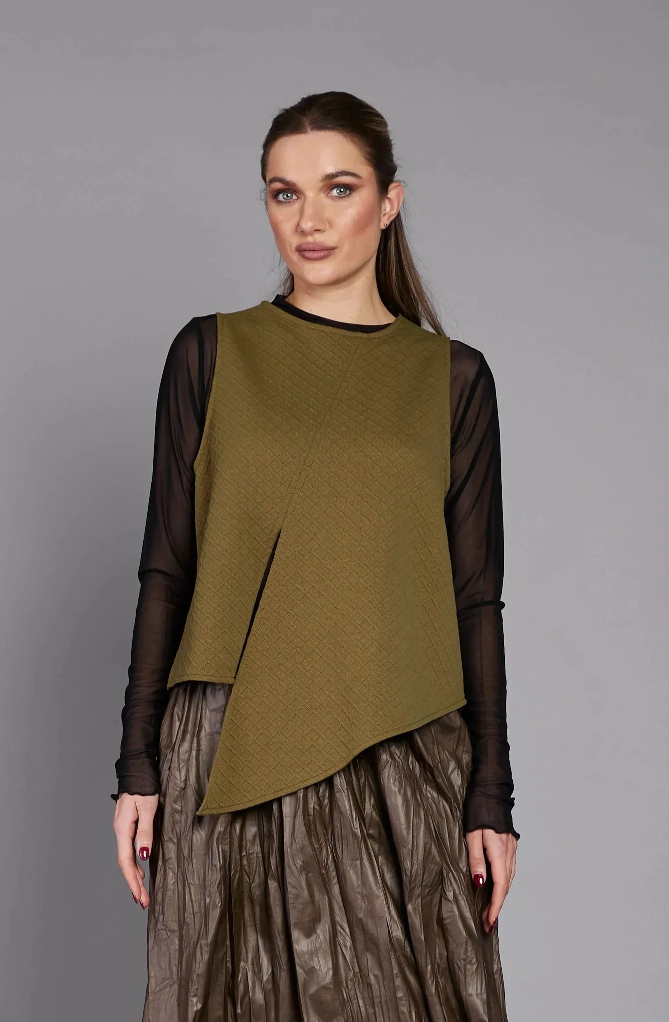 Paolo Tricot, WT330004 Pleated Skirt, Olive