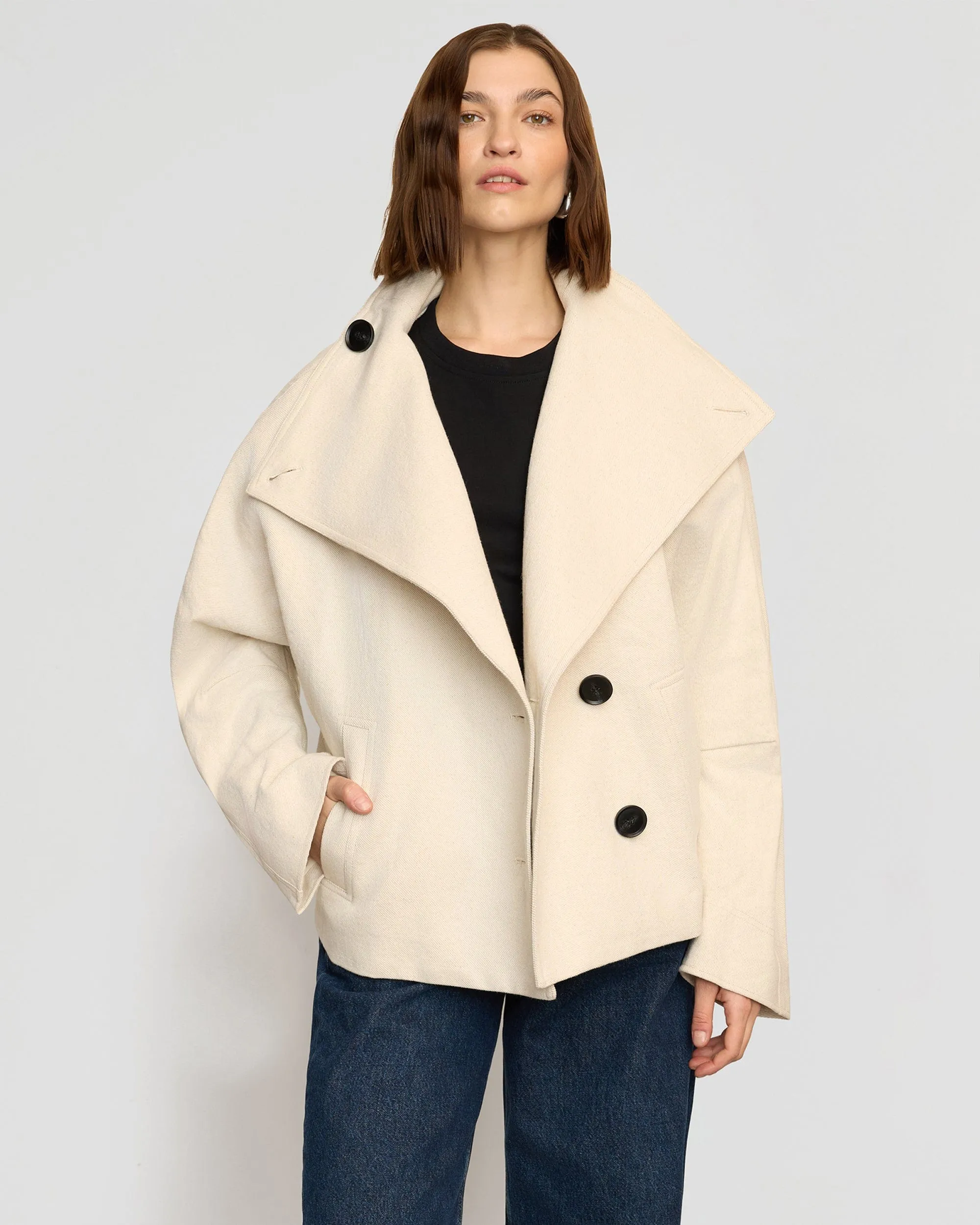 Pascia Collared Canvas Peacoat