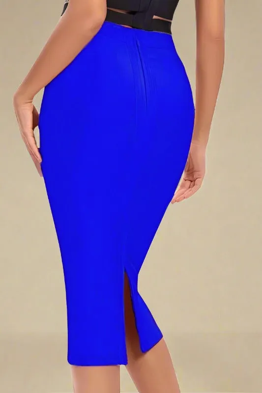 Pencil High Waist Bandage Midi Skirt - Royal Blue