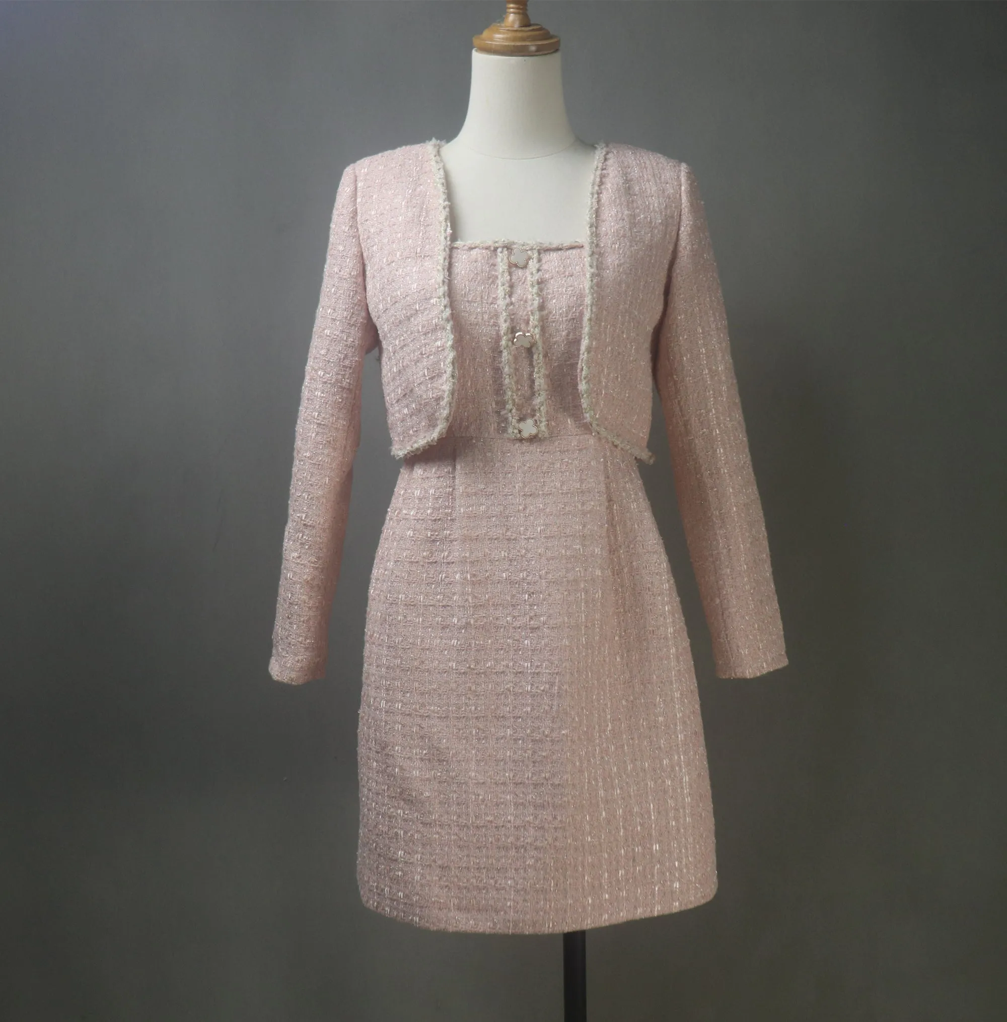 Pink Flare Dress Suit Custom Made in Plus / Petite Size with Matching Crop Jacket